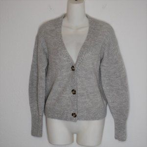 Quince Sz M Baby Alpaca Wool Blend Cropped Button Front Knit Cardigan Sweater